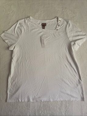 Chico's White Short Sleeve Button-Shoulder Tee